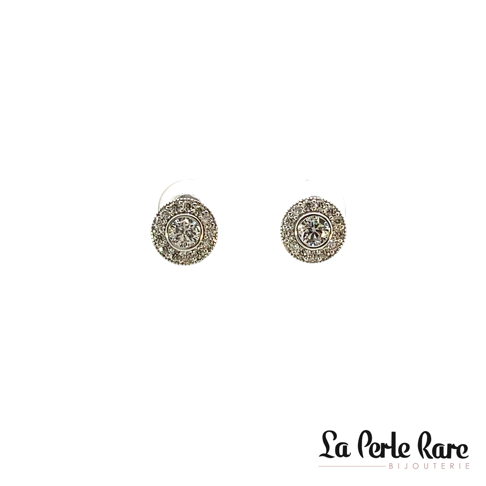 White gold zirconium round fixed earrings - EAS-1975-B - Exclusivity