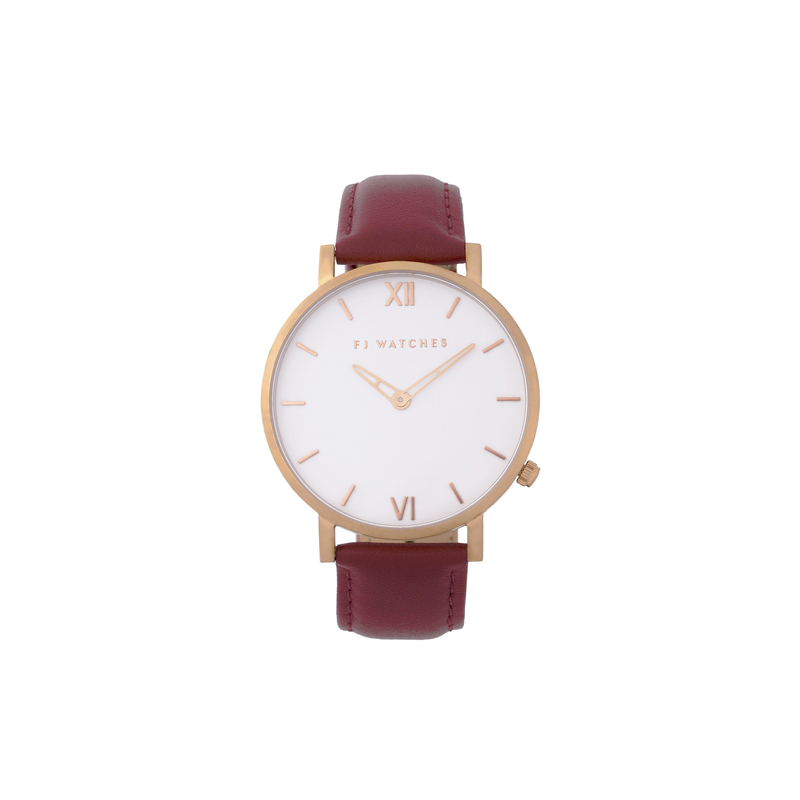 Montre golden sun cuir bordeaux acier rosé - 1019-42 - FIVE JWLRY