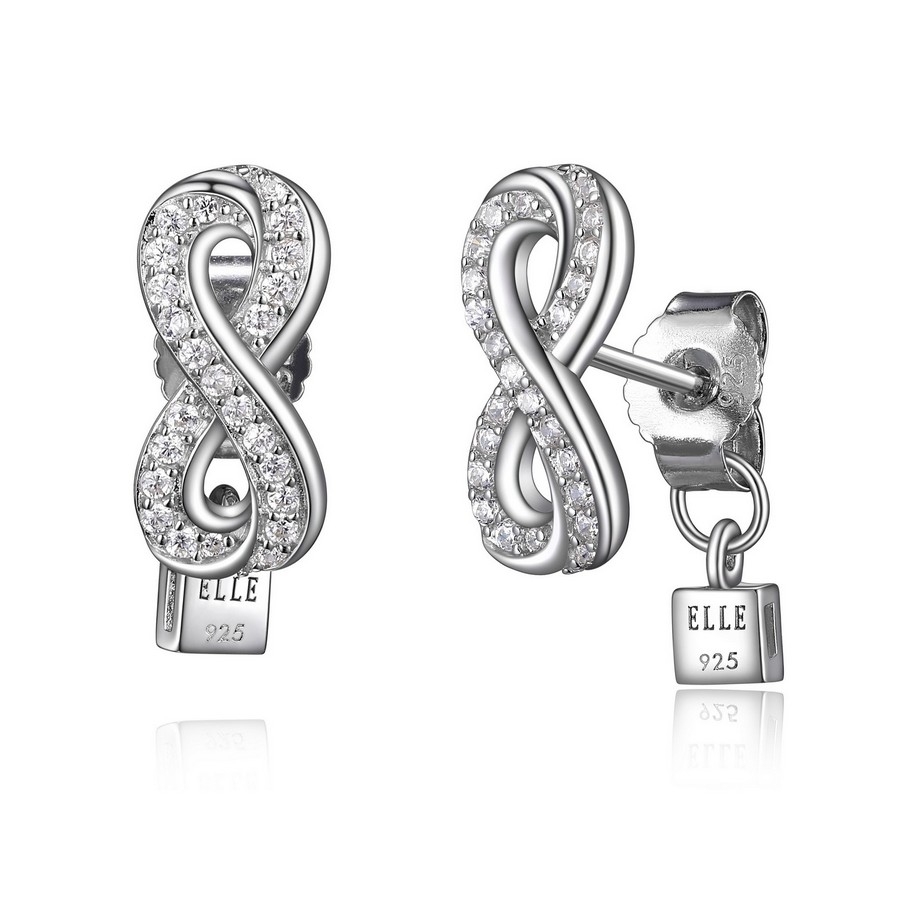 Rhodium-plated silver and zirconium infinity fixed earrings