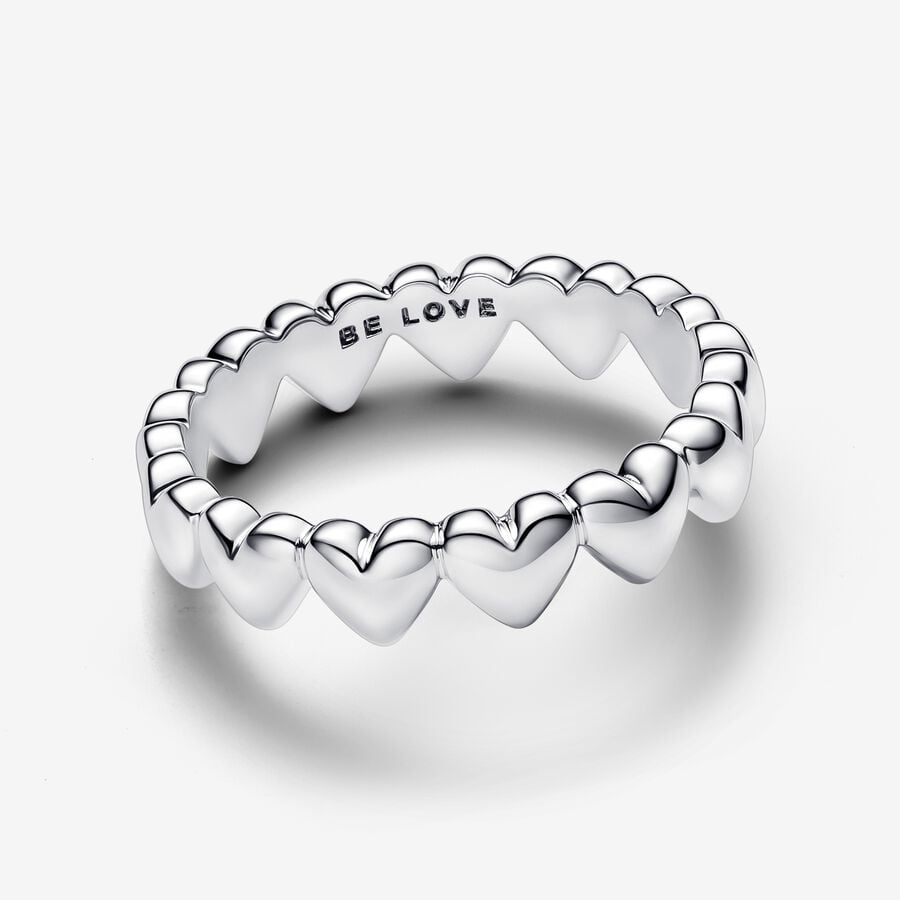 Silver heart row ring