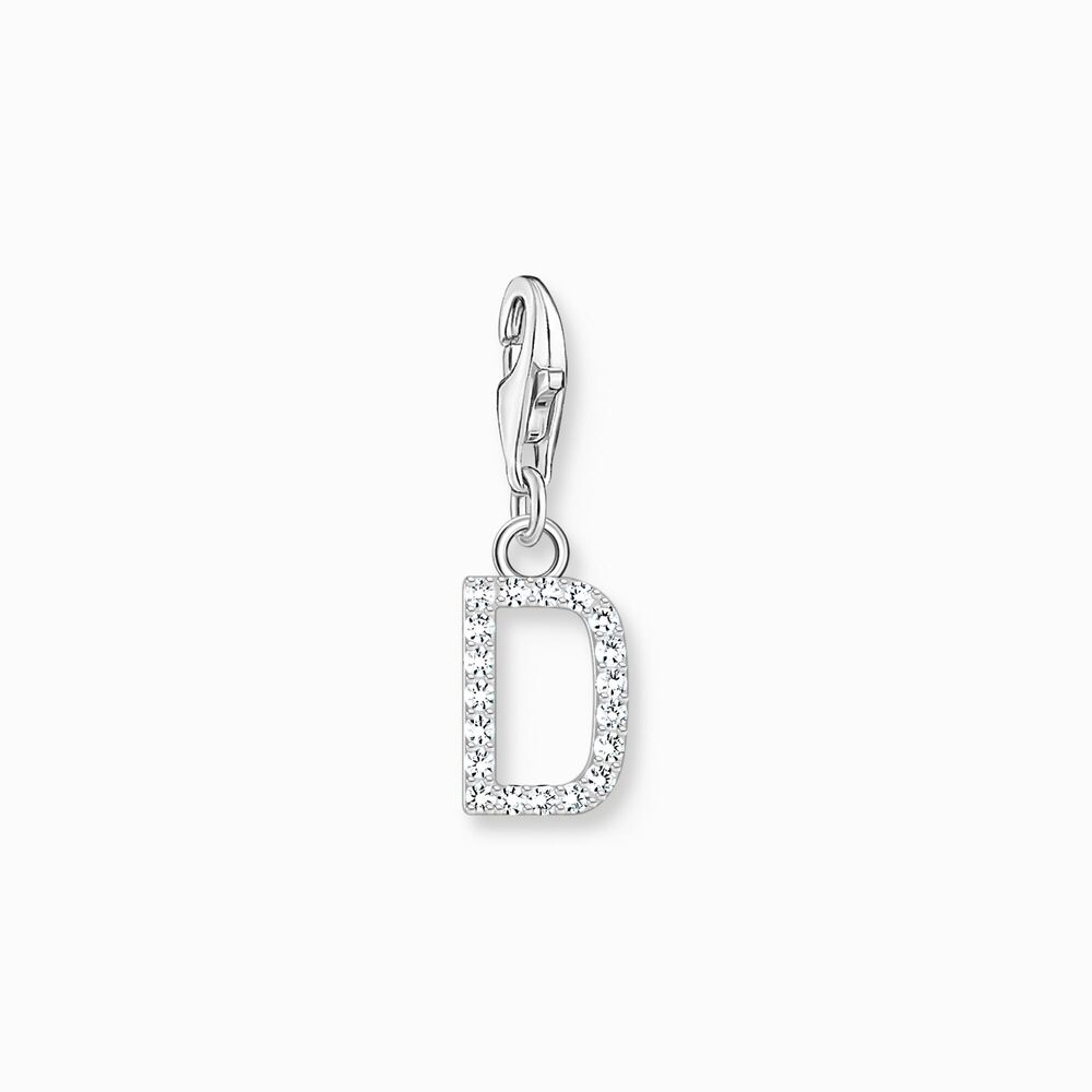 Charm lettre d, argent, zircons