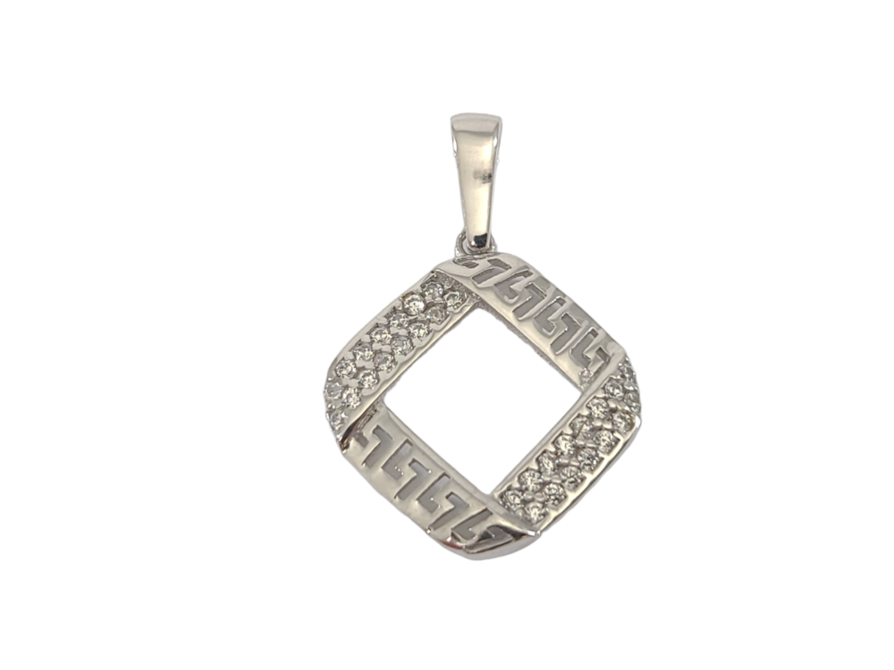 Pendentif de style Versace, or blanc 10 carats, zircons incolores - PDC46-4870-B - Exclusivités