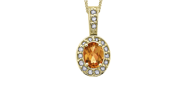 Pendentif or jaune saphir orange et 8 points diamant 