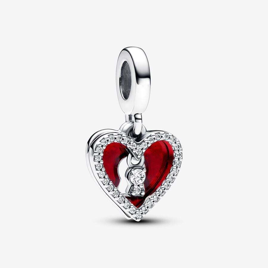 Double Heart Bead, silver, red enamel, cubic zirconium - 793119C01 - Pandora