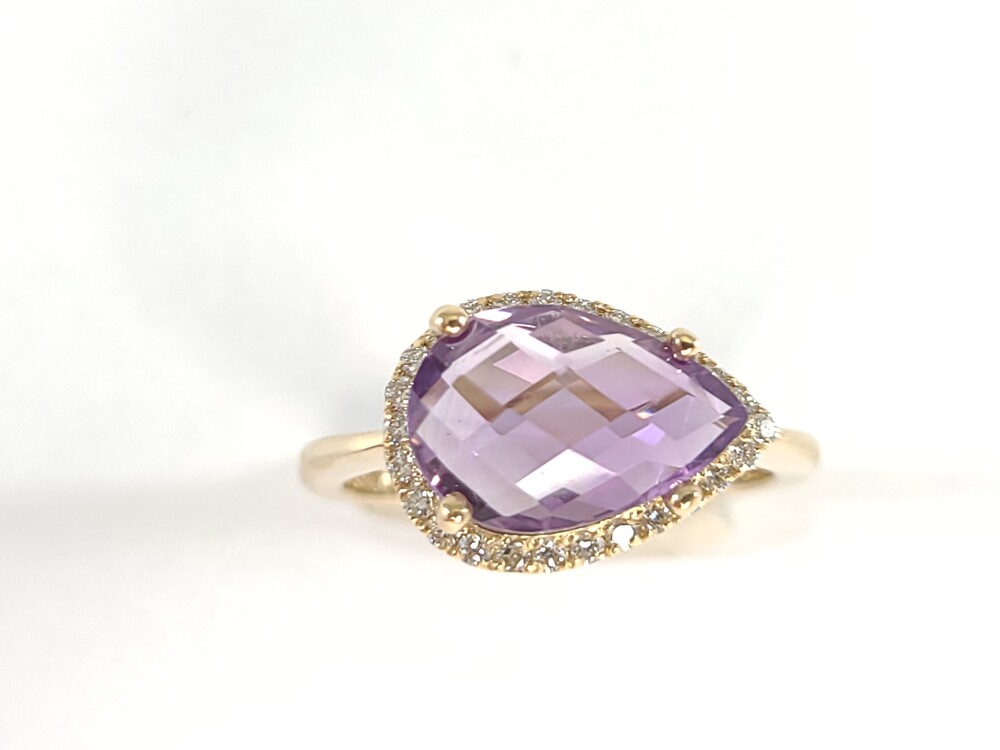  Yellow gold ring, amethyst, total of 19 diamond points - ANP3731 - Exclusivity