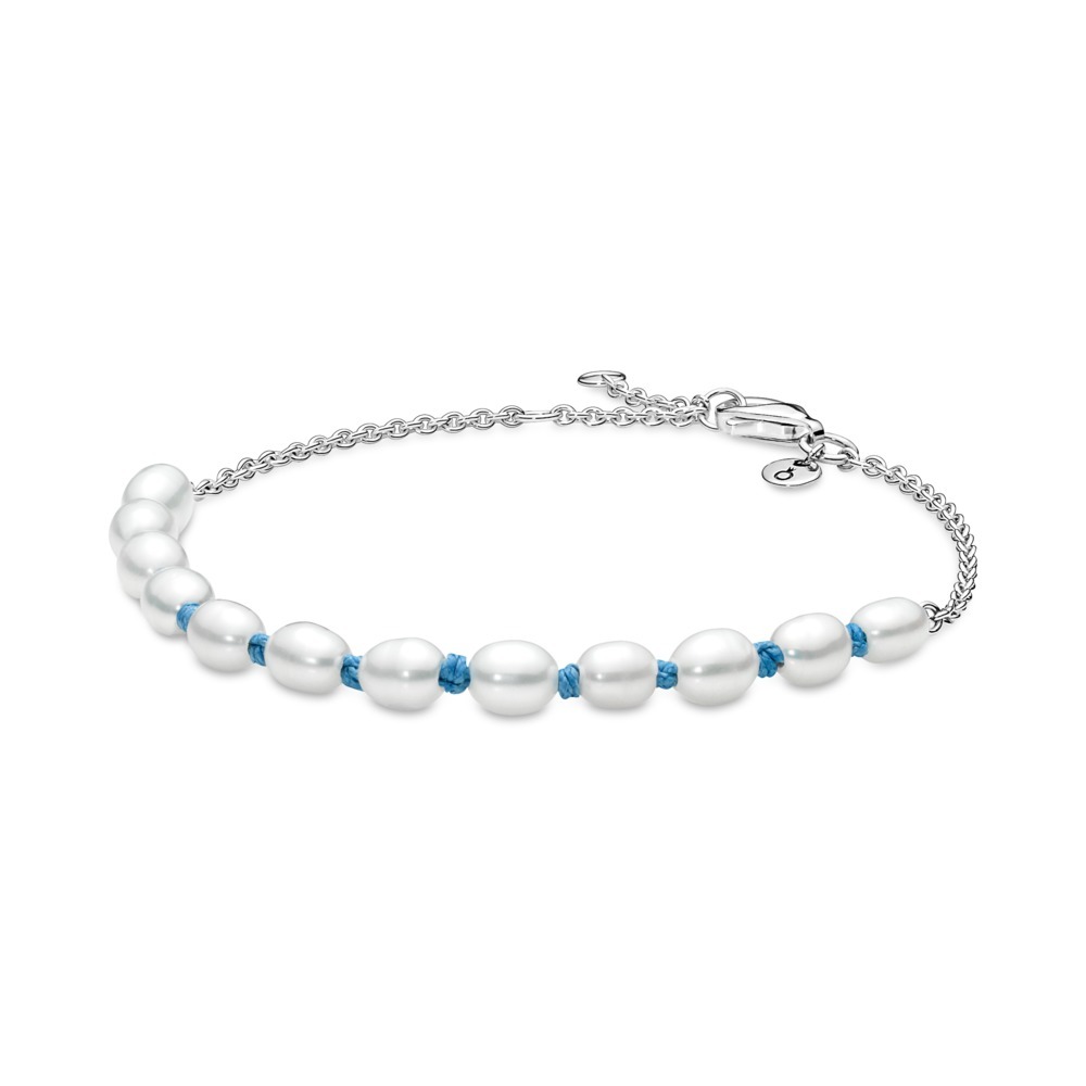 Bracelet à chaîne argent, cordon bleu, perles d'eau douce - 591689C01-16 - Pandora