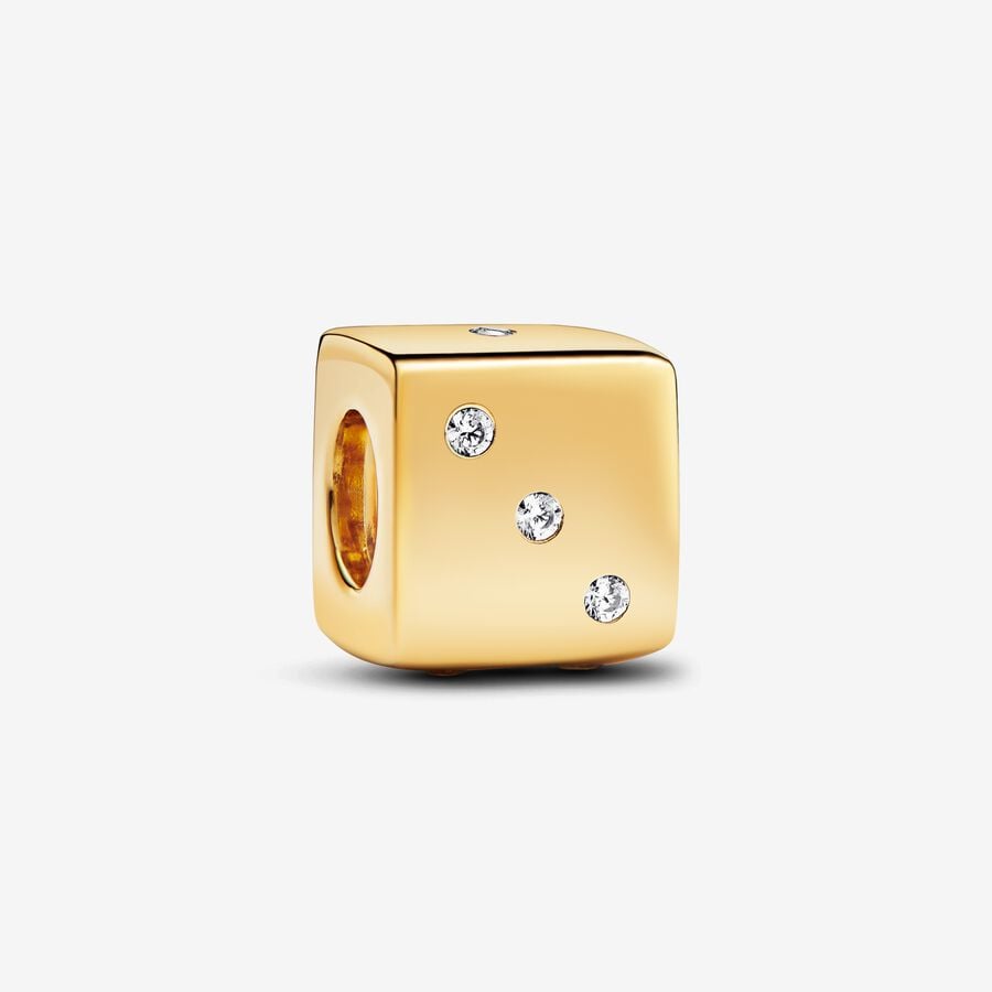 Dice charm, gold metal, cubic zirconia - 761269C01 - Pandora