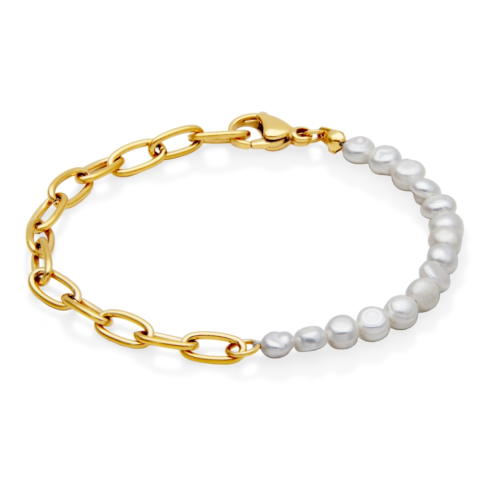 Bracelet acier doré, perles - T1XG120275 - Steelx