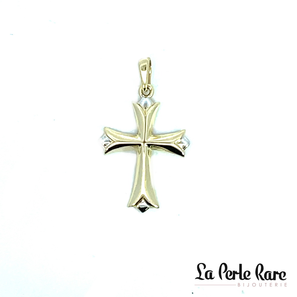 Pendentif croix, or 2 tons (jaune/blanc) 10 carats