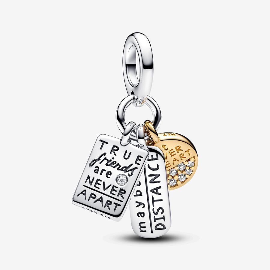 Triple Friendship charm in silver and unique metal plated with 14k gold, featuring clear zirconia stones - 763436C01 - Pandora