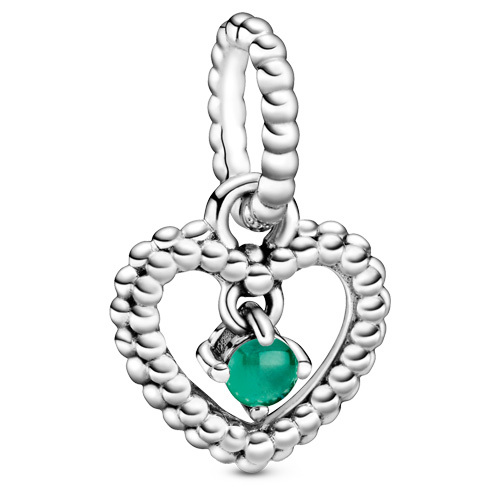 Bille coeur perlé, argent, cristal vert forêt tropicale - 798854C05 - Pandora