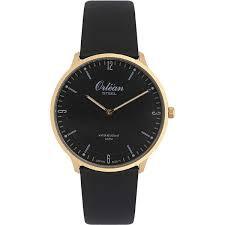 Montre cuir noir, acier doré, fond noir - ME3448 - Orlean