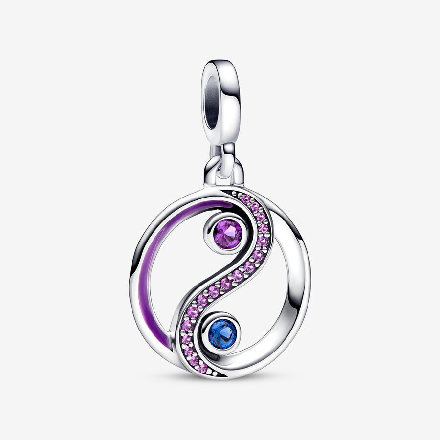 Médaillon équilibre yin/yang pandora me, argent, émail mauve, cristal multicolore - 792307C01 - Pandora