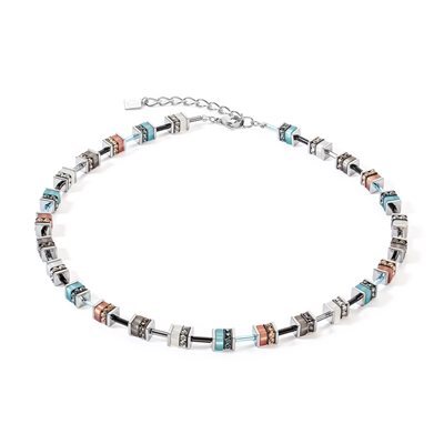 Collier acier, cristaux multicolores