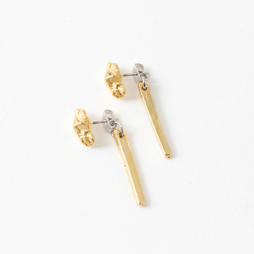 Dangling gold and tin earrings