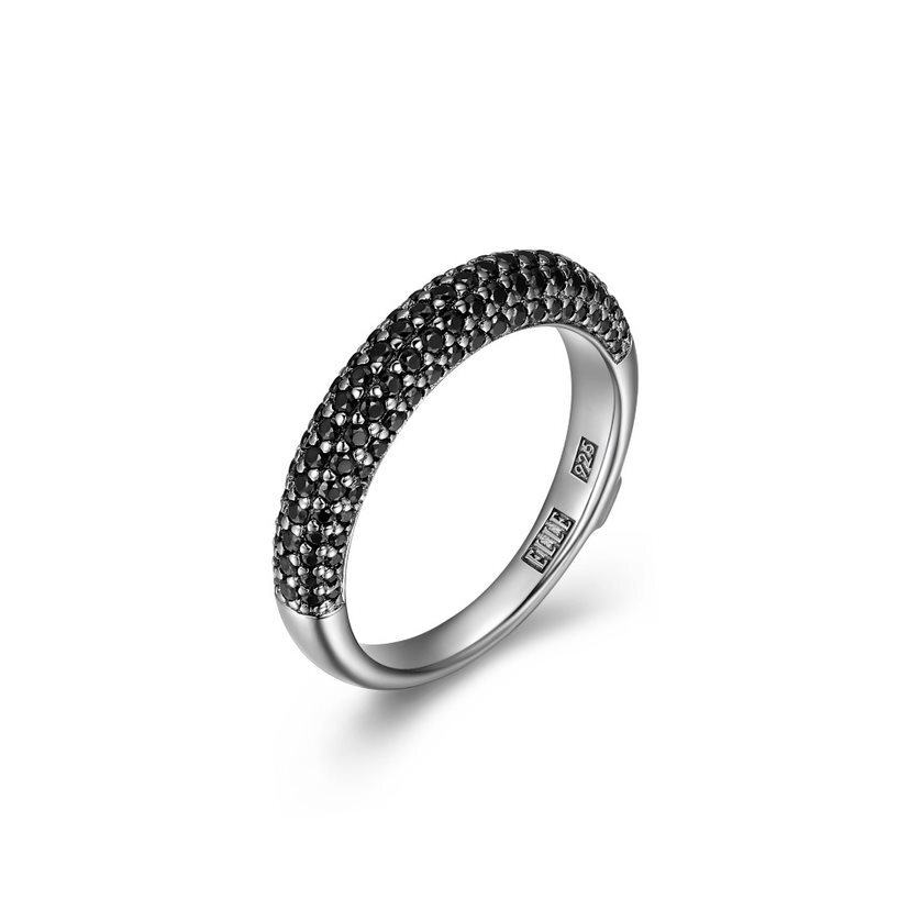 Bague argent rhodié, zircons noirs