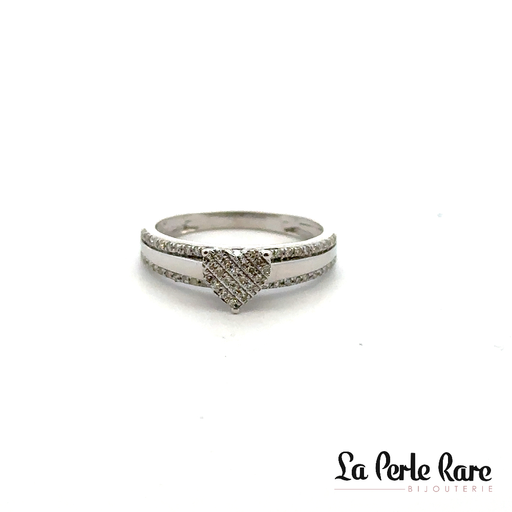 Bague coeur, or blanc 10 carats, 20 points de diamants total - CA256101 - Exclusivités