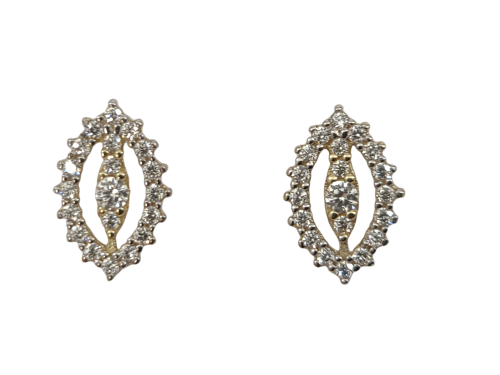 Fixed oval earrings 2 tones gold (yellow/white), zirconia - EOZ-1226-2T - Exclusivity