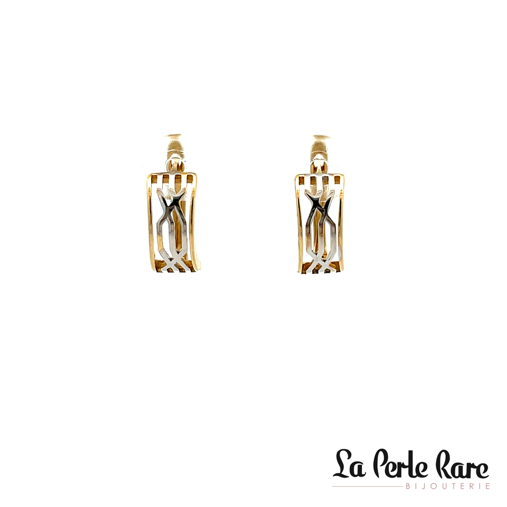 2 tone gold hoop earrings with patterns - 2103 - Exclusivity