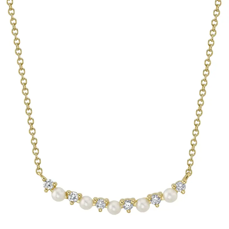 Collier or jaune, perles, 12 pts dia tot - SC55023346 - Shy