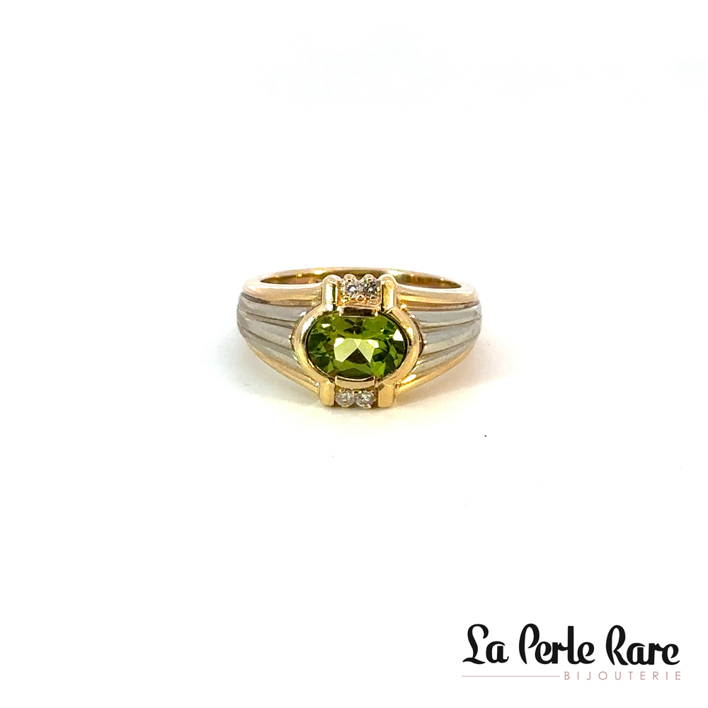 Bague en or 2 tons peridot et 8 pts dia - 4205131D - Exclusivités