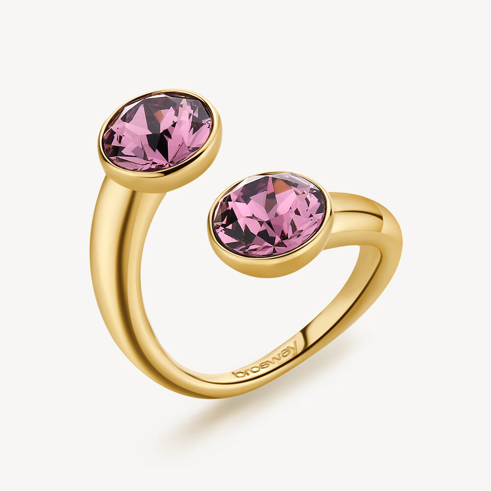 Bague affinité, acier doré, cristaux mauves