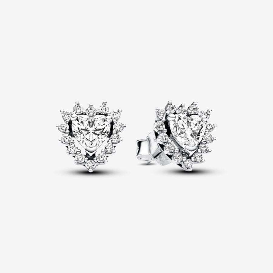 Fixed heart earrings, silver, cubic zirconium - 293097C01 - Pandora