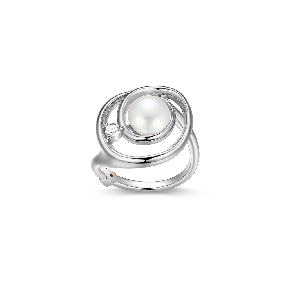 Bague argent rhodié, perle, moissanite - R4LAGZ45A8 - Elle