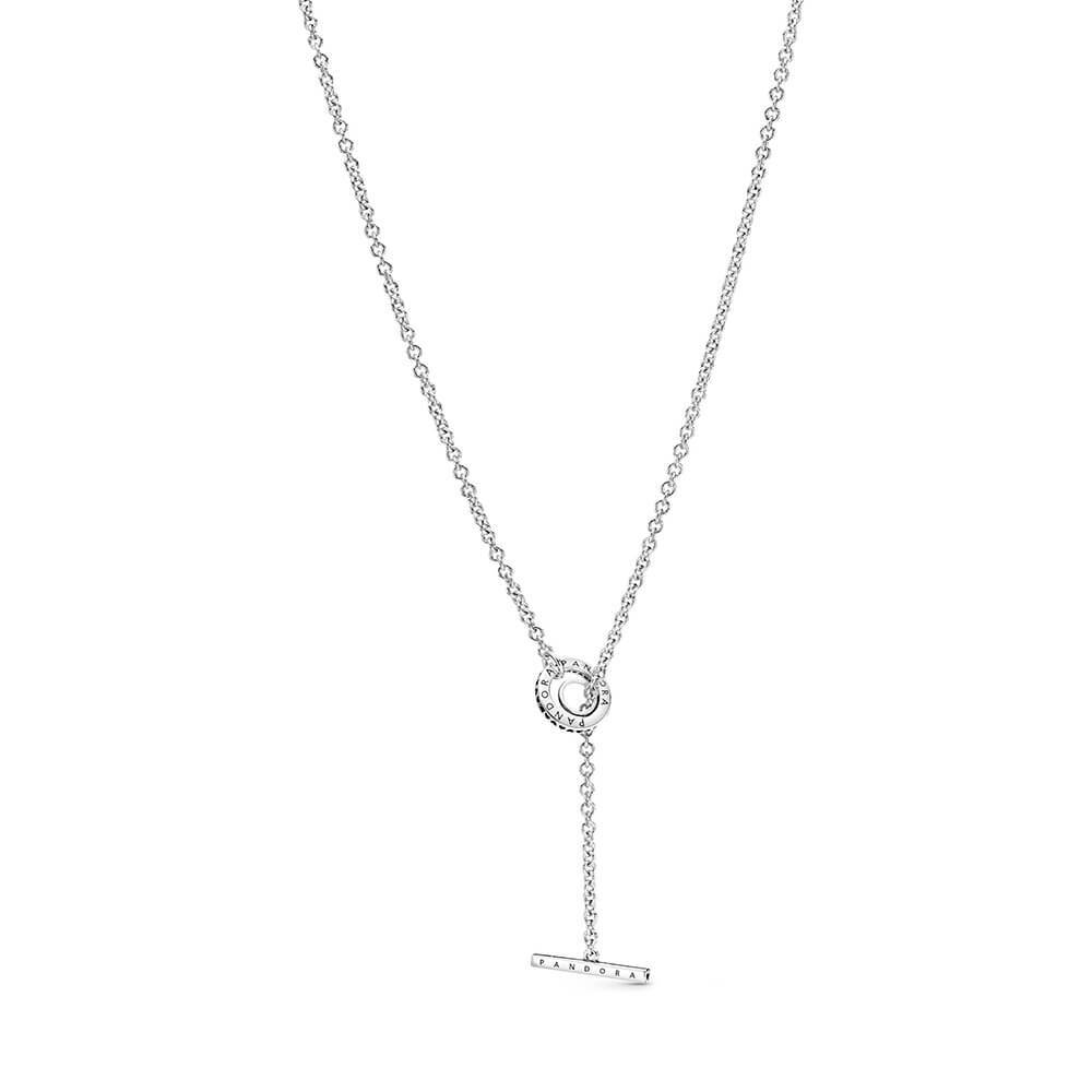 Collier cercles coeur, barre en t, logo et pavé, cz incolores - 399050C01-80 - Pandora