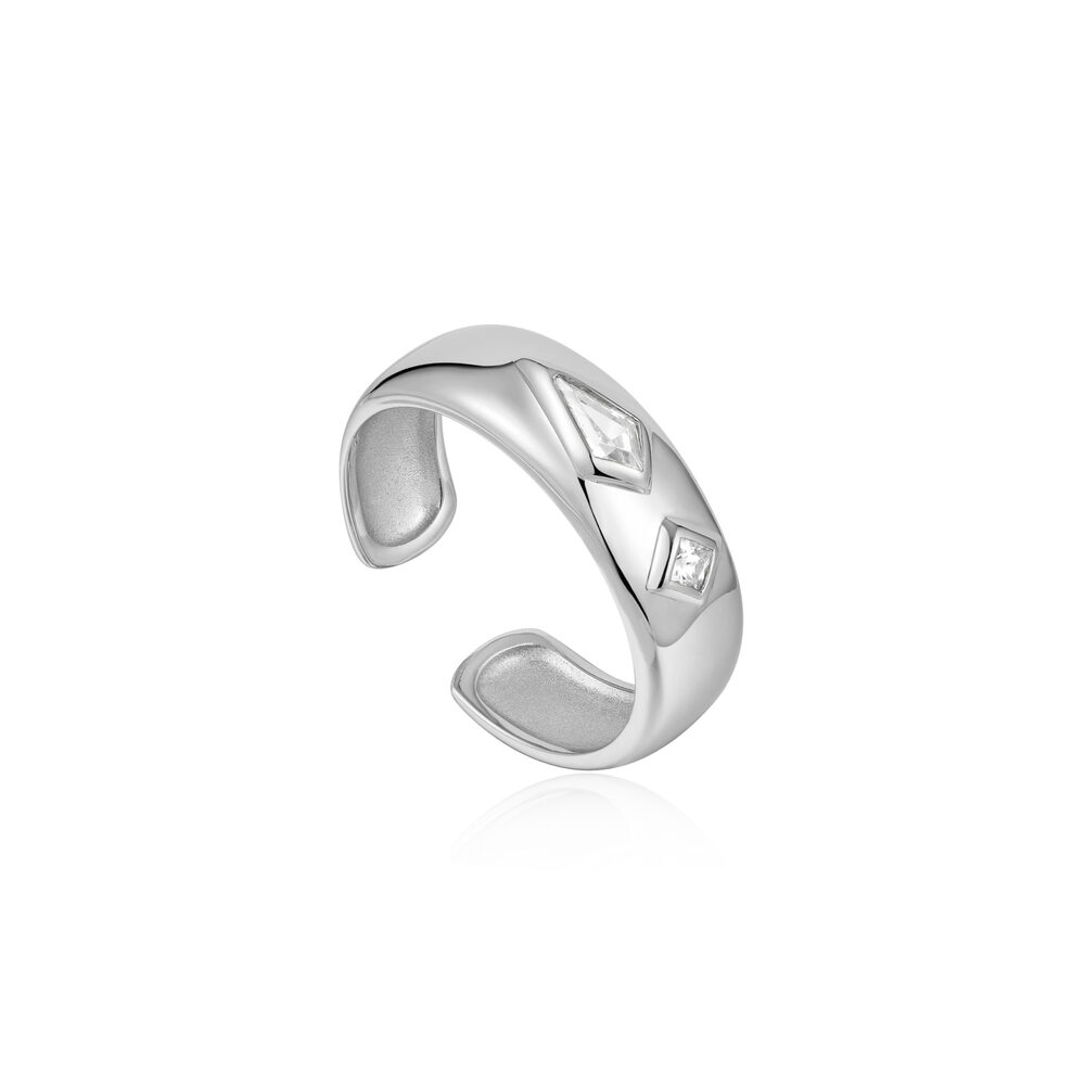 Bague ajustable argent rhodié, zircons - R041-02H-W - Ania Haie