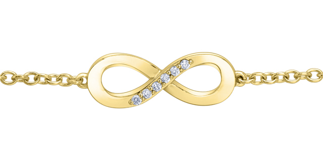 Bracelet symbole de l'infini, or jaune 10 carats, 6 points de diamants total - DD8241Y06 - Corona