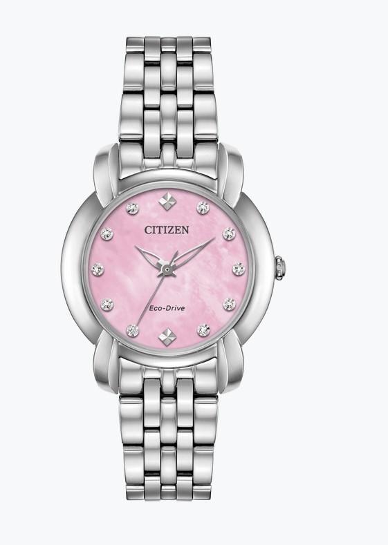 Women's steel pink background watch - EM0710-54Y - Citizen