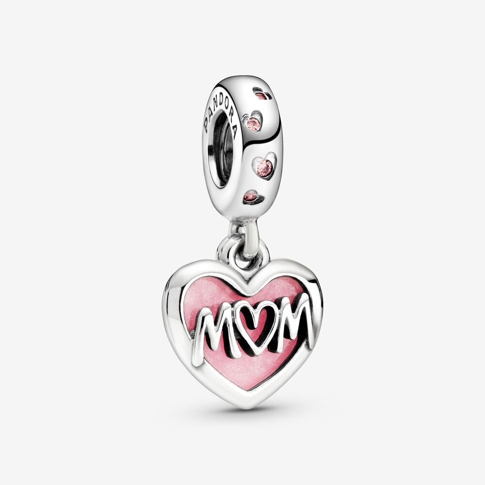 Bille coeur mom en lettres attachées, émail rose, cz incolores - 798887C01 - Pandora