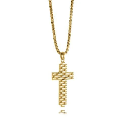 Textured Gold Stainless Steel Cross Pendant - SC197 - Italgem Steel