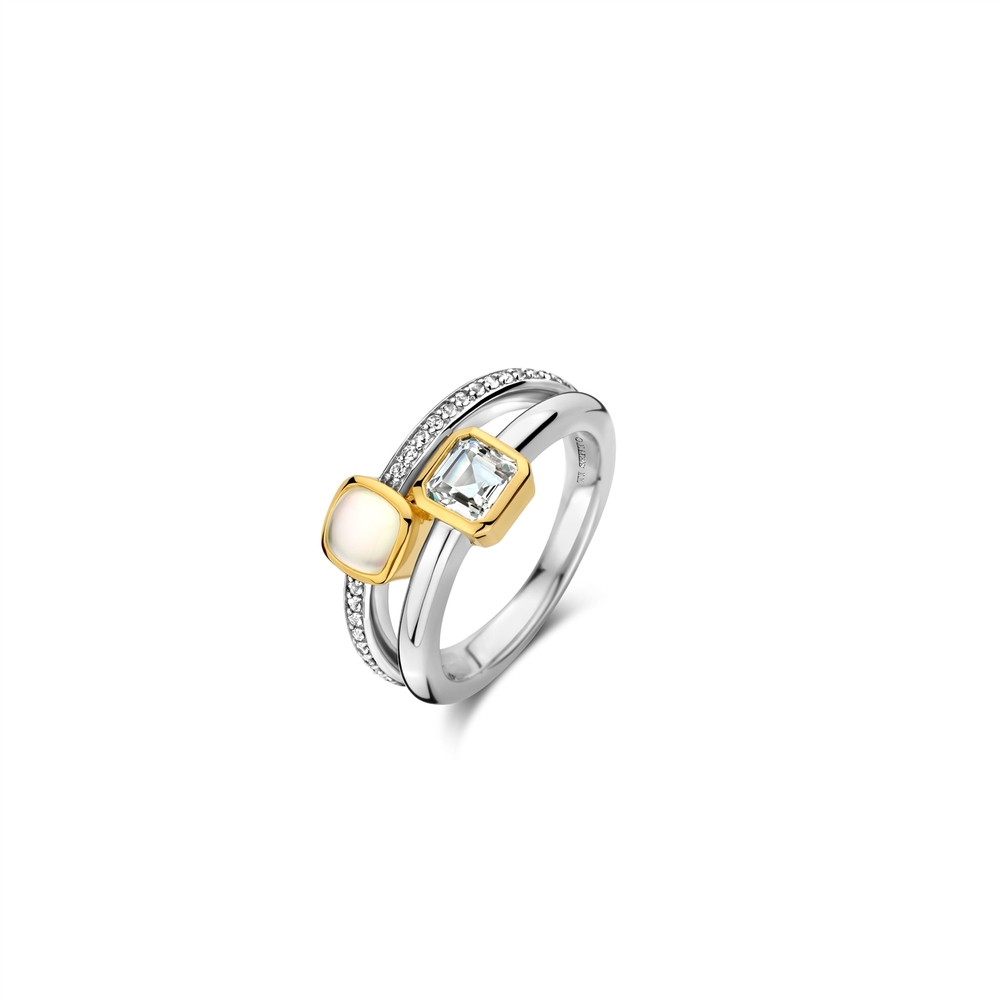 Bague argent 2 tons (blanc/jaune), zircons