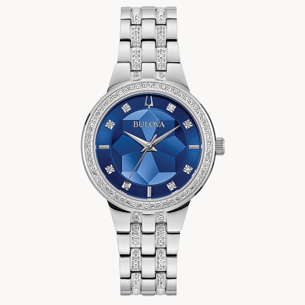 Montre acier, fond bleu, cristaux - 96L276 - Bulova