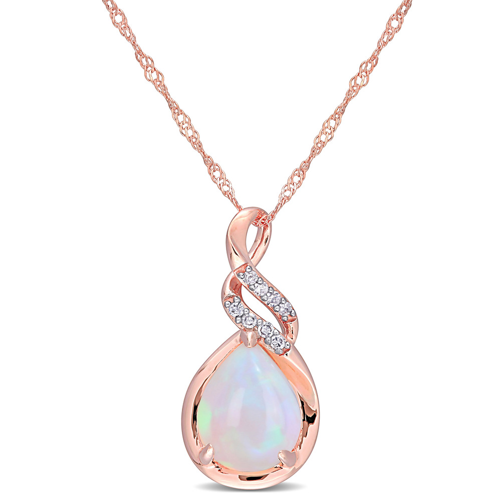 Rose gold pendant with a 120-point opal and a total of 4 diamond points