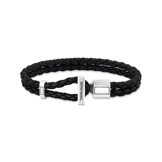 Bracelet double cuir noir tressé, argent - A2148-682-11-L21 - Thomas Sabo