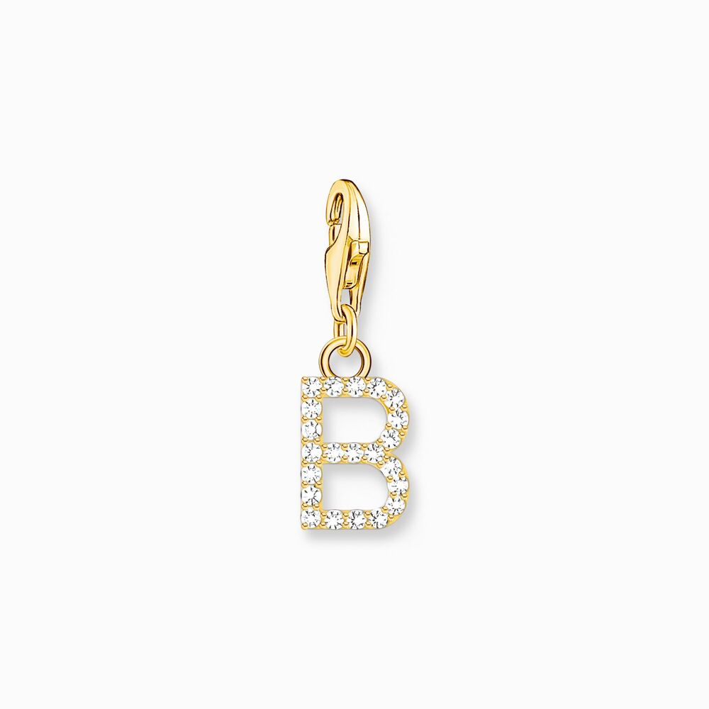 Charm lettre b, argent doré, zircons