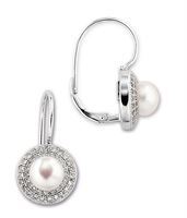 Freshwater pearl, zirconium, silver earrings