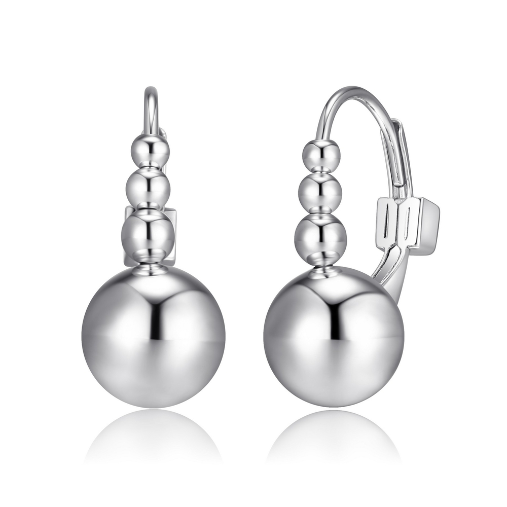 Hoop earrings with balls rhodium-plated silver