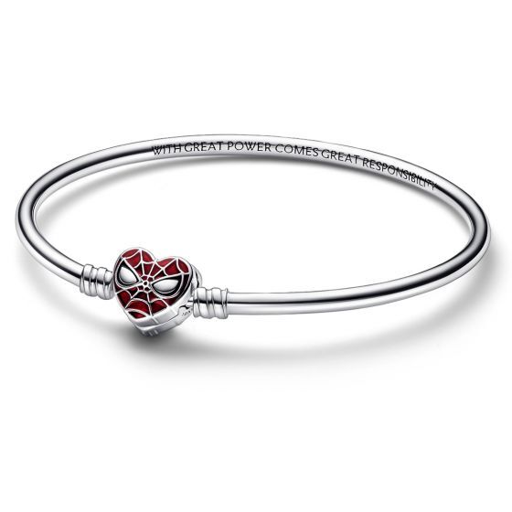 Bracelet rigide Marvel fermoir masque de Spider-Man, argent, émail rouge/noir - 592324C01-17 - Pandora