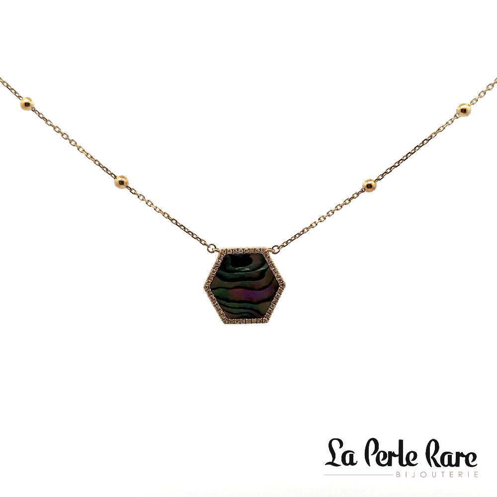 14K Yellow Gold Necklace, Abalone Shell, 9 Diamond Points Total - 13985SBN4YXA1 - Exclusivity