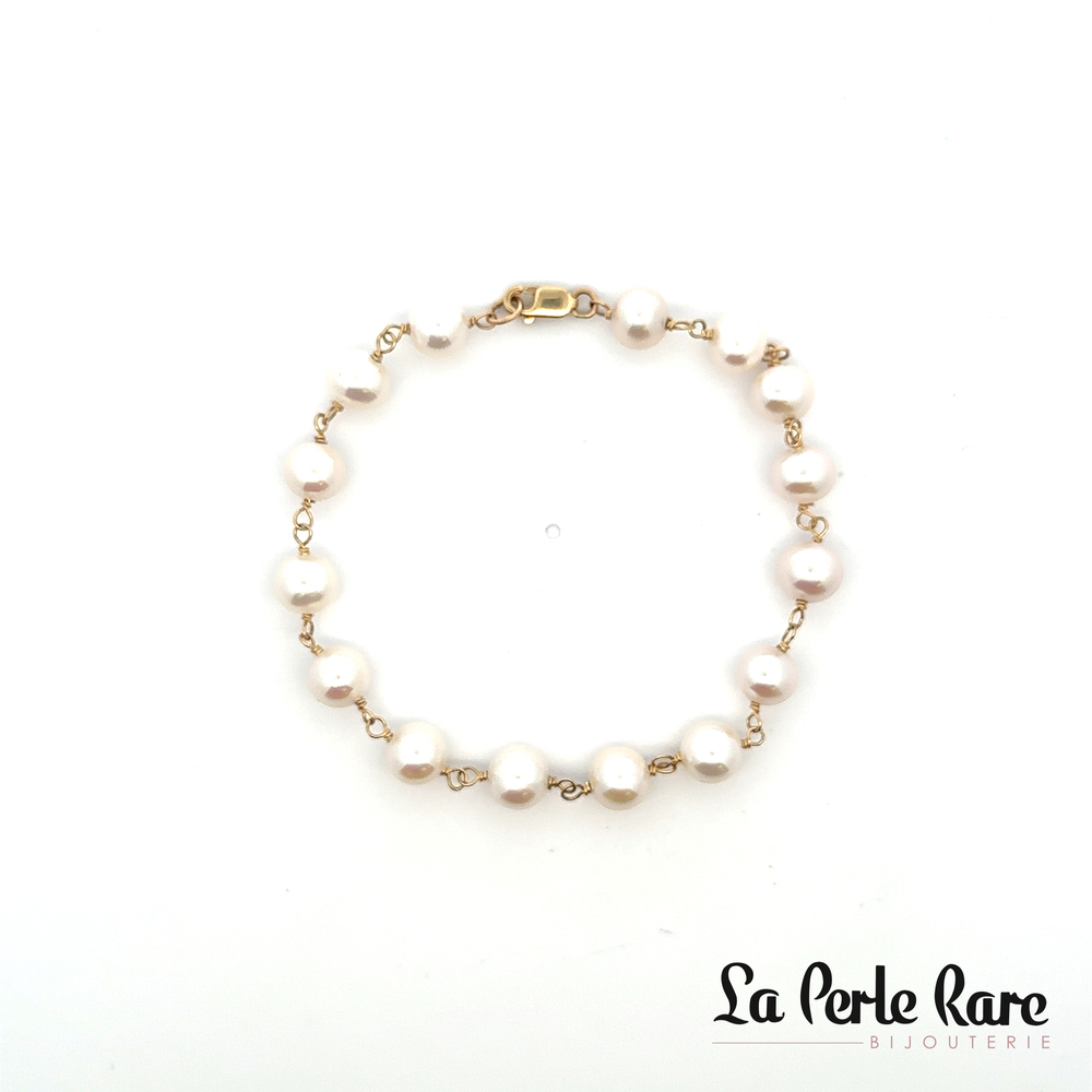 Bracelet or jaune, perles blanches 6-6.5 mm - GRACE-10-7.5 - Exclusivités