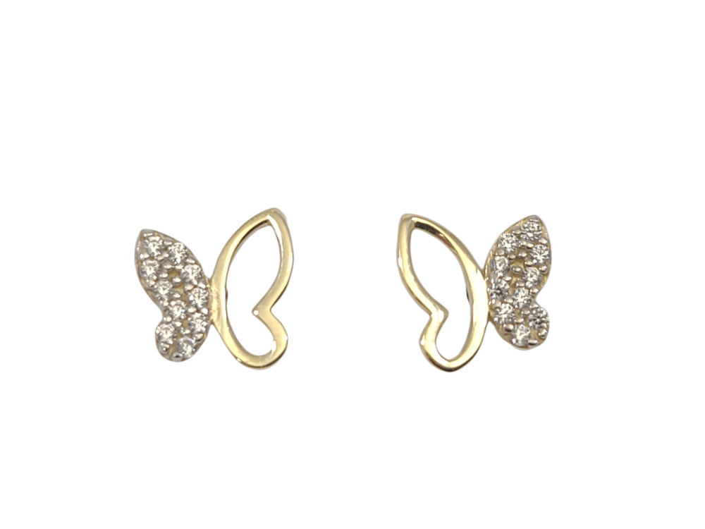 Boucles d'oreilles fixes papillons, or 2 tons (jaune/blanc) 10 carats, zircons incolores - EOZ-1440-2T - Exclusivités