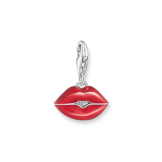 Breloque bouche en coeur, argent, émail rouge