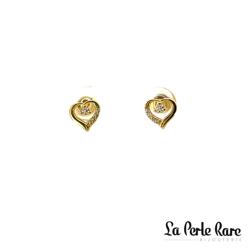 Boucles d'oreilles fixes coeurs, or jaune 10 carats, zircons incolores - EAS-5120-J - Exclusivités