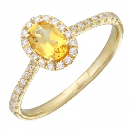 Yellow gold ring with a 37-point citrine and a total of 18 diamond points - 10748CTR4YKA1 - Exclusivity