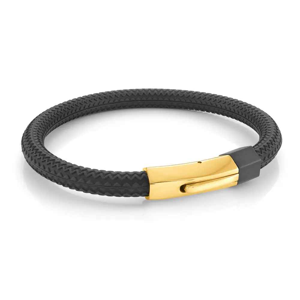 Bracelet acier 2 tons (jaune/noir), silicone noir - SBR15-7.5 - Italgem Steel