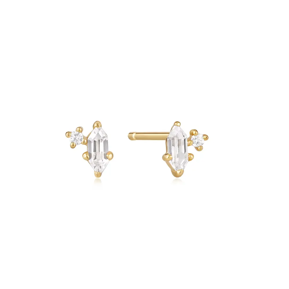 Boucles d'oreilles fixes en argent doré et zircons